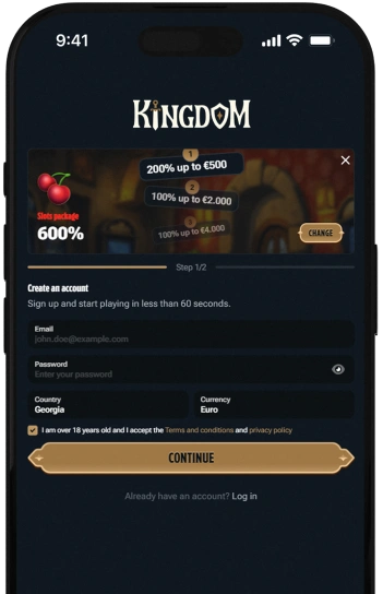 Kingdom Casino Anmeldevorgang.